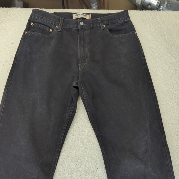 Levi's 505 Regular Straight Leg Pants Black Wash Jeans Men's W36 L36 Rigid Denim - Picture 3 of 9
